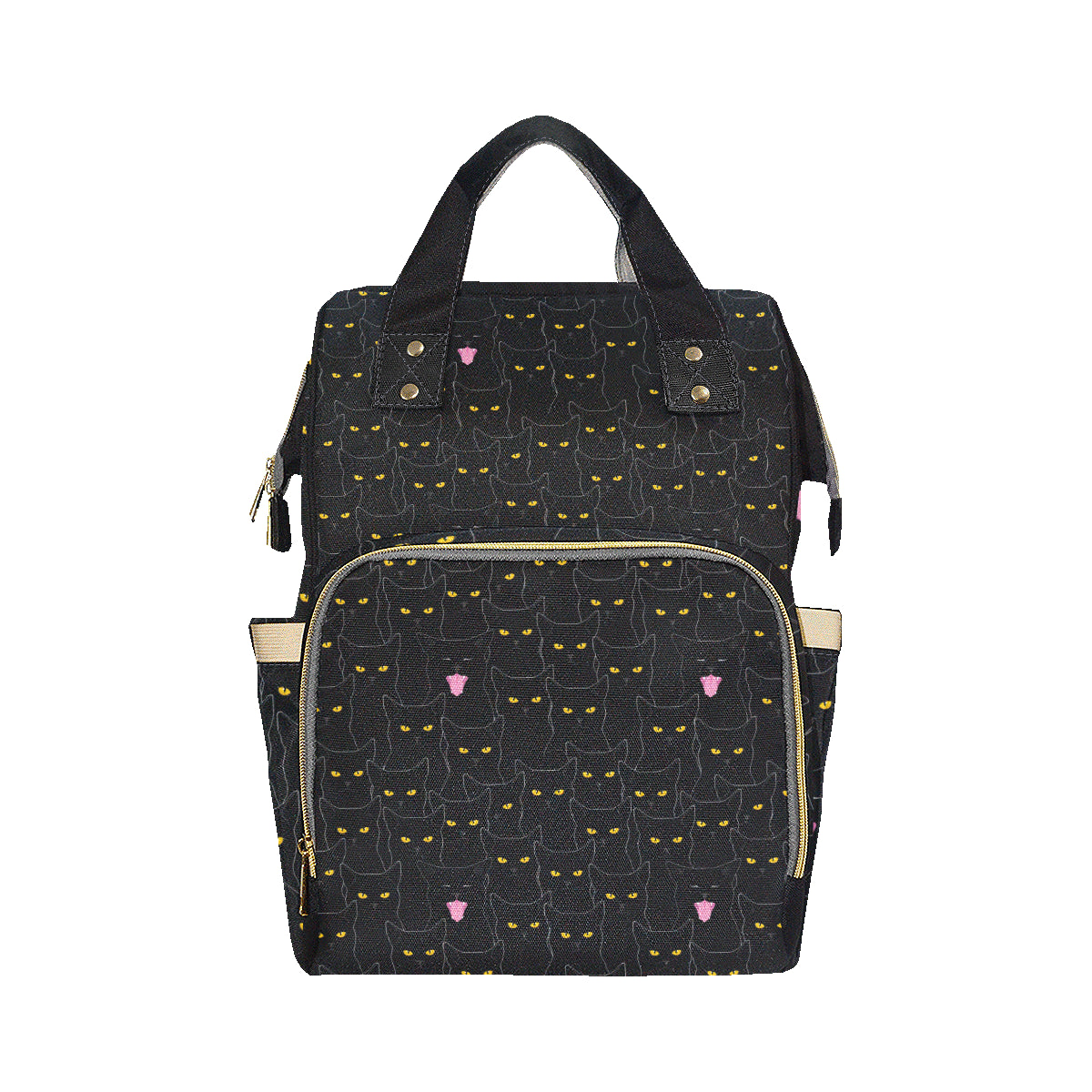Black Cat Yellow Eyes Print Pattern Diaper Bag Backpack