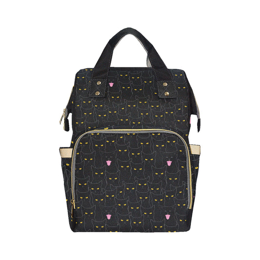 Black Cat Yellow Eyes Print Pattern Diaper Bag Backpack