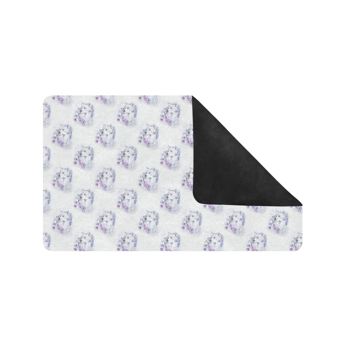 Wolf with Flower Print Design Rubber Doormat