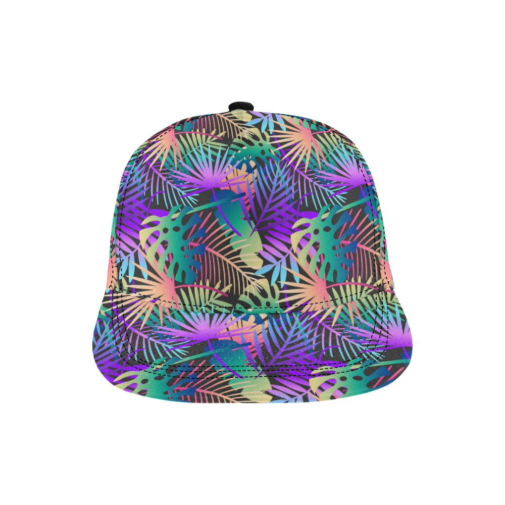 Neon Flower Tropical Palm Leaves Snapback Cap
