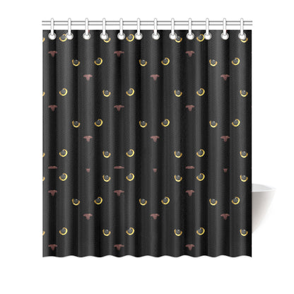 Black Cat Face Print Pattern Shower Curtain