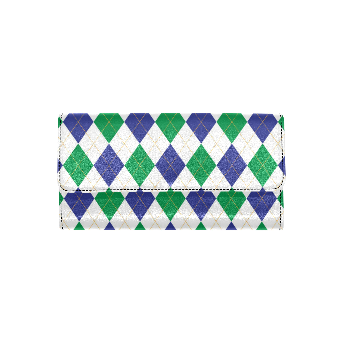 Argyle Green Blue Pattern Print Design 03 Women's Trifold Wallet