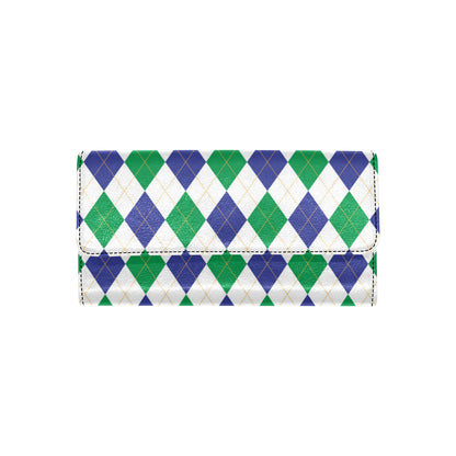 Argyle Green Blue Pattern Print Design 03 Women's Trifold Wallet