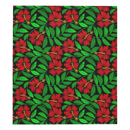 Red Hibiscus Embroidered Pattern Print Design HB03 Premium Quilt