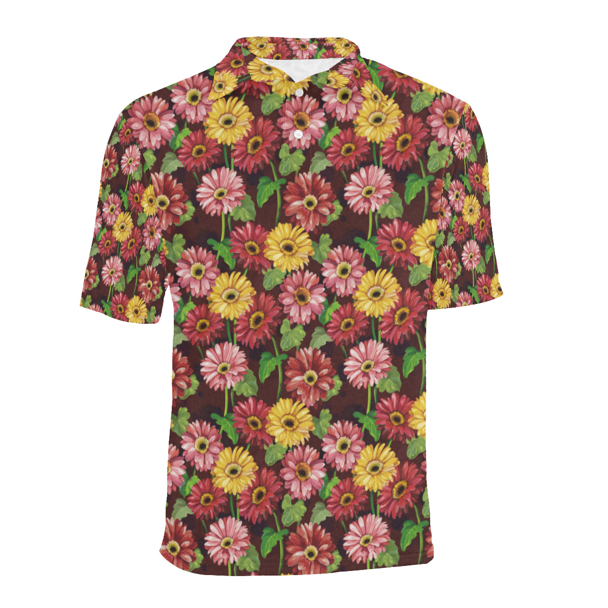 Daisy Gerbera Print Pattern Men Polo Shirt