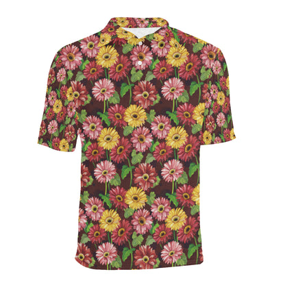 Daisy Gerbera Print Pattern Men Polo Shirt