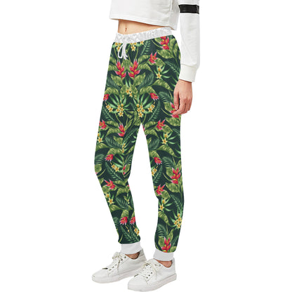 Tropical Folower Red Heliconia Print Unisex Sweatpants