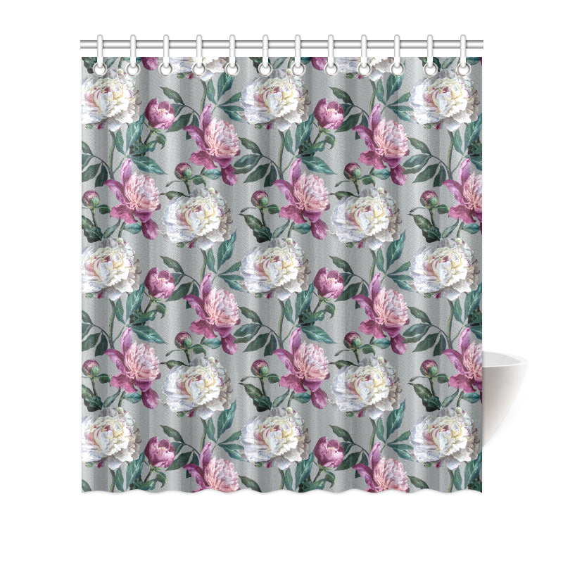 Peony Pattern Print Design PE01 Shower Curtain