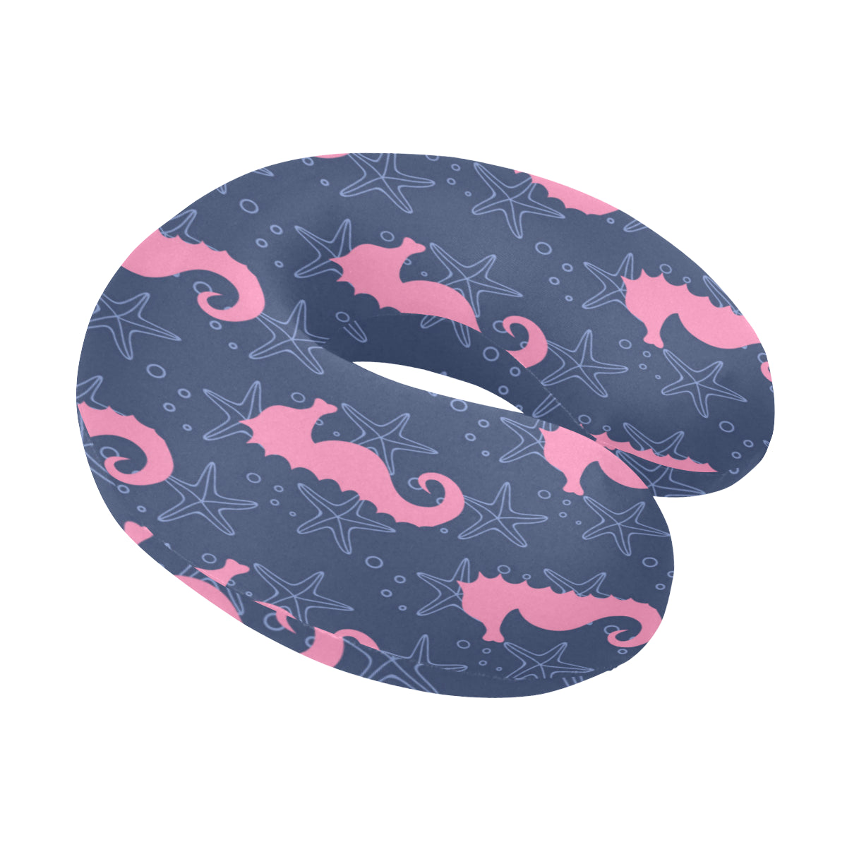 SeaHorse Pink Pattern Print Design 02 U-Shaped Travel Neck Pillow