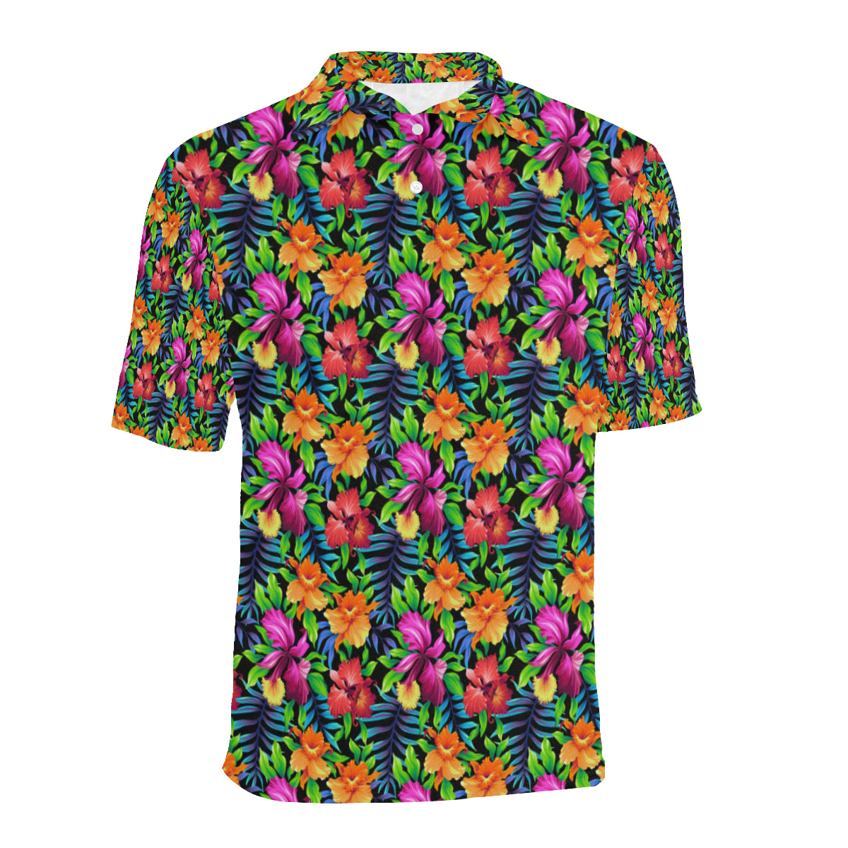 Tropical Folower Colorful Print Men Polo Shirt