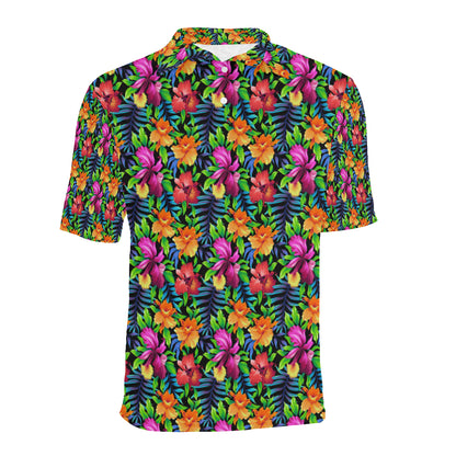 Tropical Folower Colorful Print Men Polo Shirt