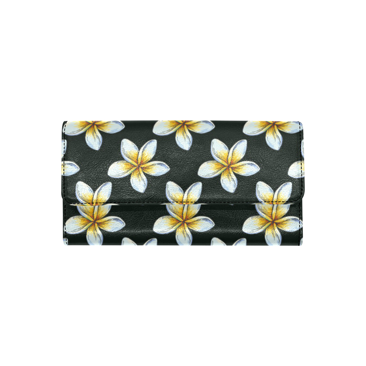 White Plumeria Pattern Print Design PM022 Women's Trifold Wallet