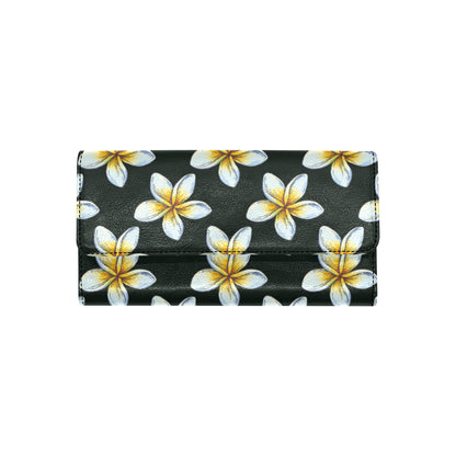 White Plumeria Pattern Print Design PM022 Women's Trifold Wallet