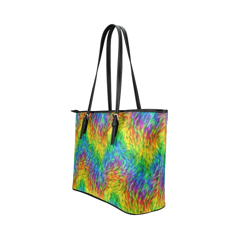 Rainbow Fur Design Print Leather Tote Bag