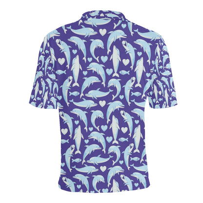 Dolphin Smile Print Pattern Men Polo Shirt