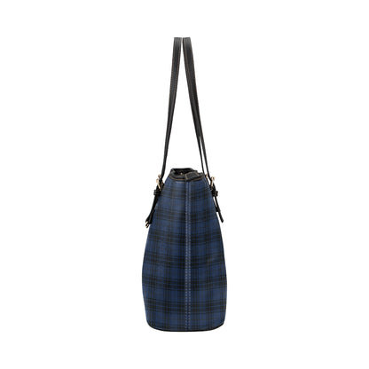 Navy Blue Tartan Plaid Pattern Leather Tote Bag