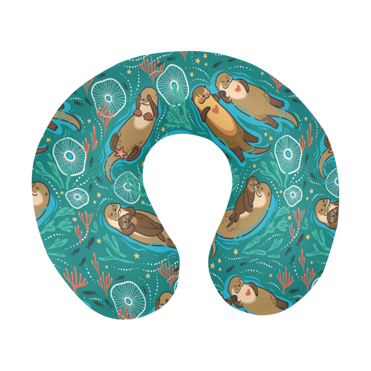 Sea Otter Pattern Print Design 01 U-Shaped Travel Neck Pillow