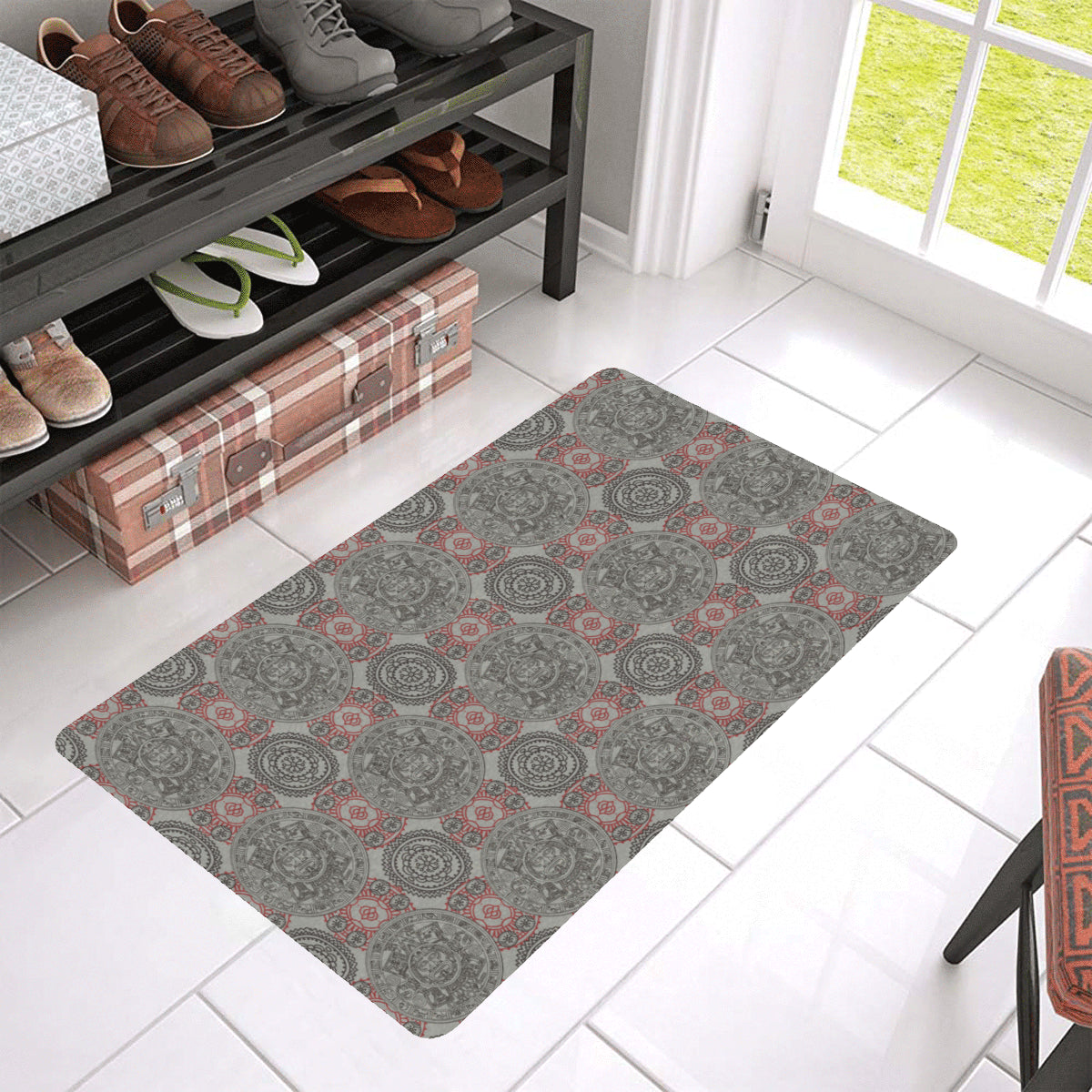 Calendar Aztec Style Print Pattern Rubber Doormat