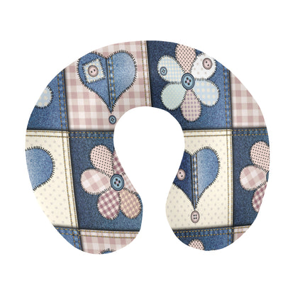 Patchwork Heart Flower Pattern Print Design 01 U-Shaped Travel Neck Pillow