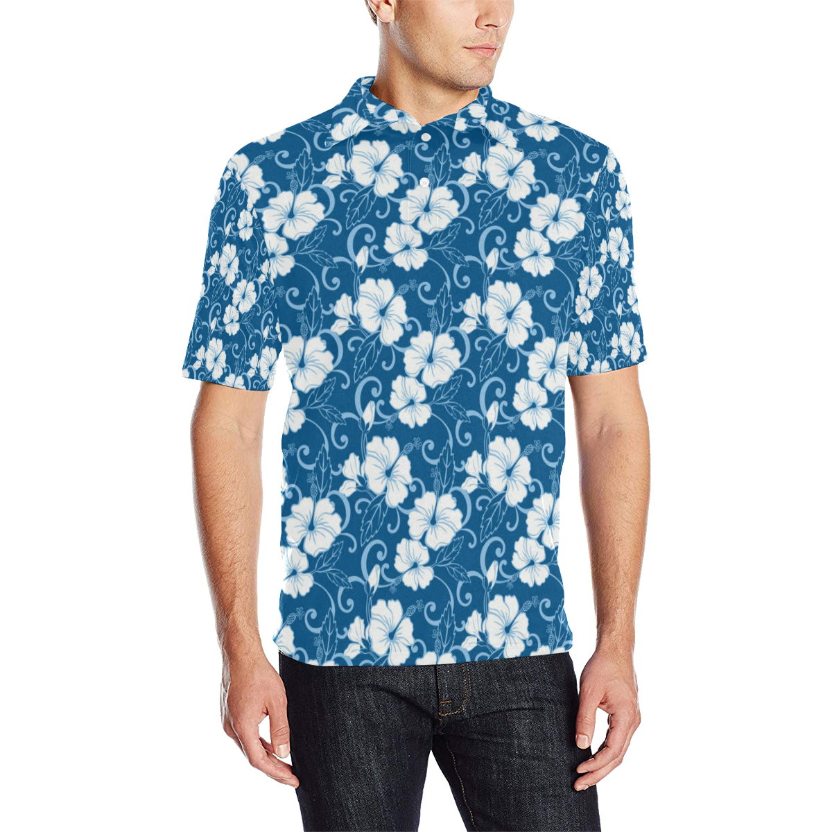Hibiscus Pattern Print Design HB03 Men Polo Shirt
