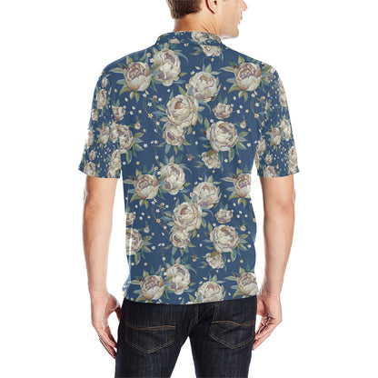 Peony Pattern Print Design A03 Men Polo Shirt