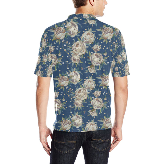 Peony Pattern Print Design A03 Men Polo Shirt