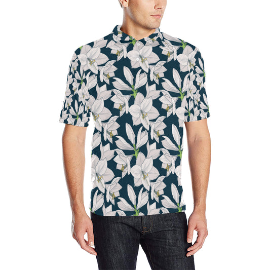 Amaryllis Pattern Print Design AL02 Men Polo Shirt