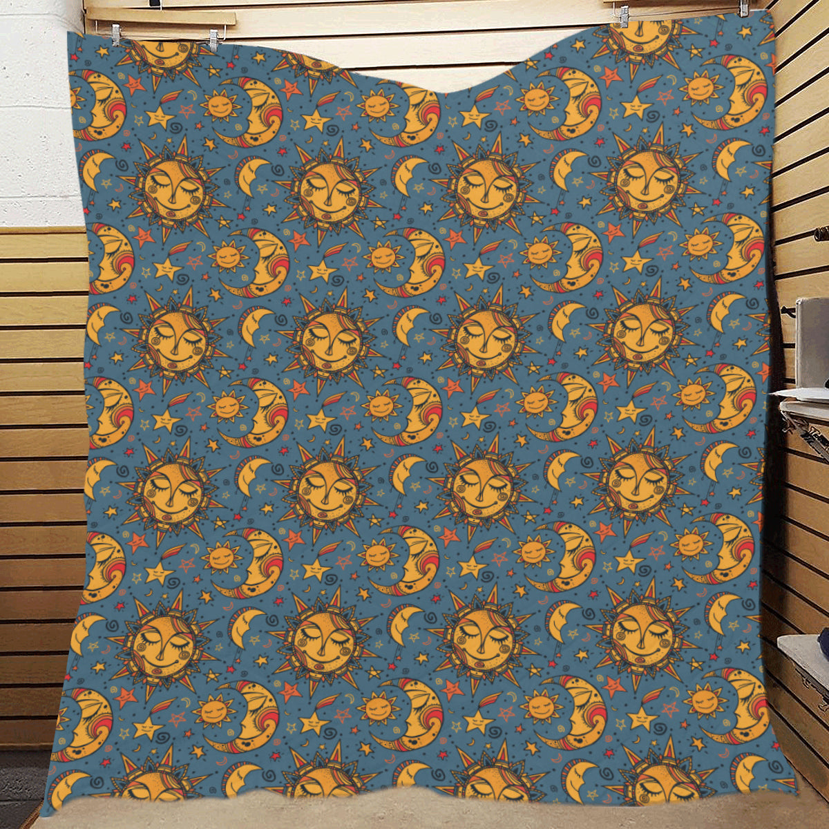 Celestial Moon Sun Pattern Print Design 02 Premium Quilt