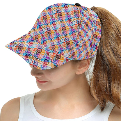 Peace Sign Patchwork Design Print Snapback Cap