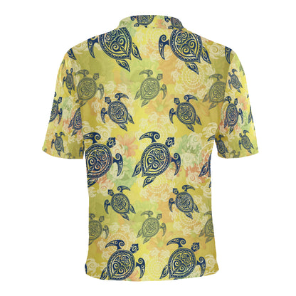 Hawaiian Turtle Tribal Design Print Men Polo Shirt