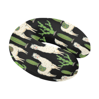 Llama Cactus Pattern Print Design 011 U-Shaped Travel Neck Pillow