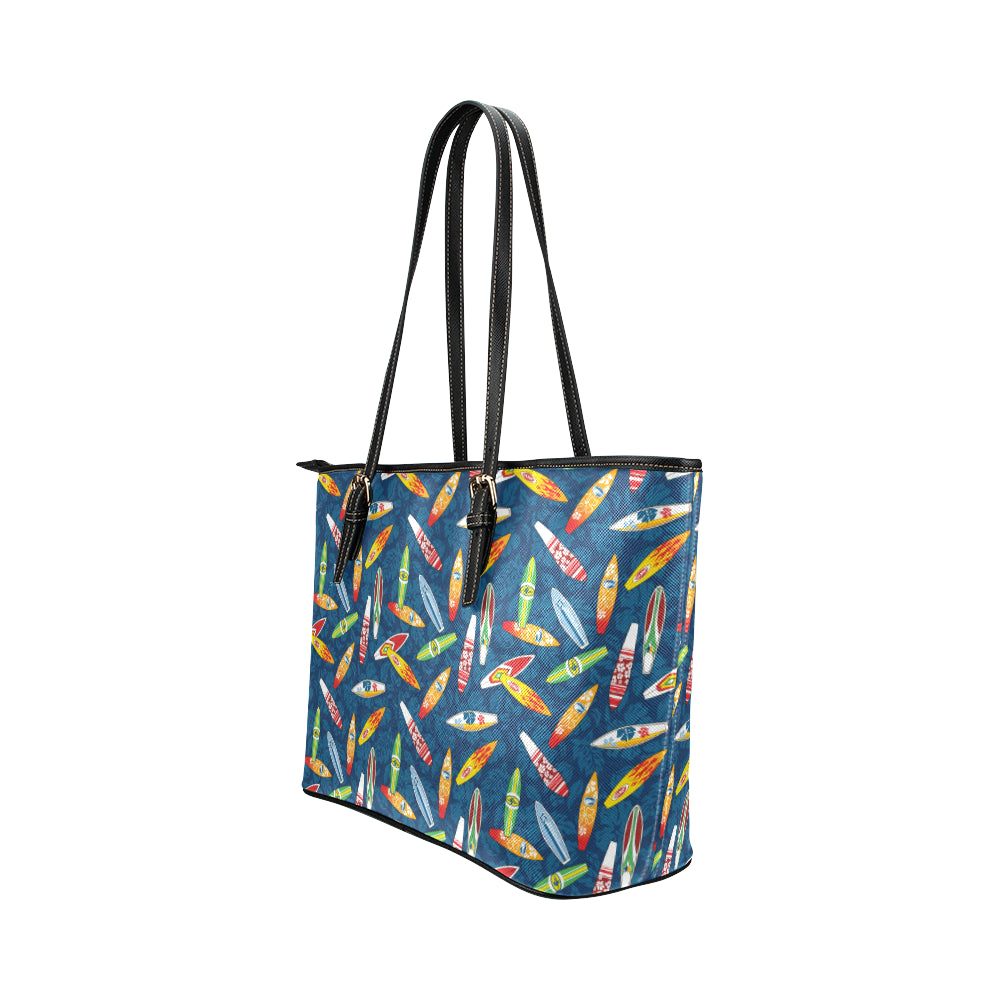 Surfboard Pattern Print Leather Tote Bag