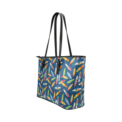 Surfboard Pattern Print Leather Tote Bag