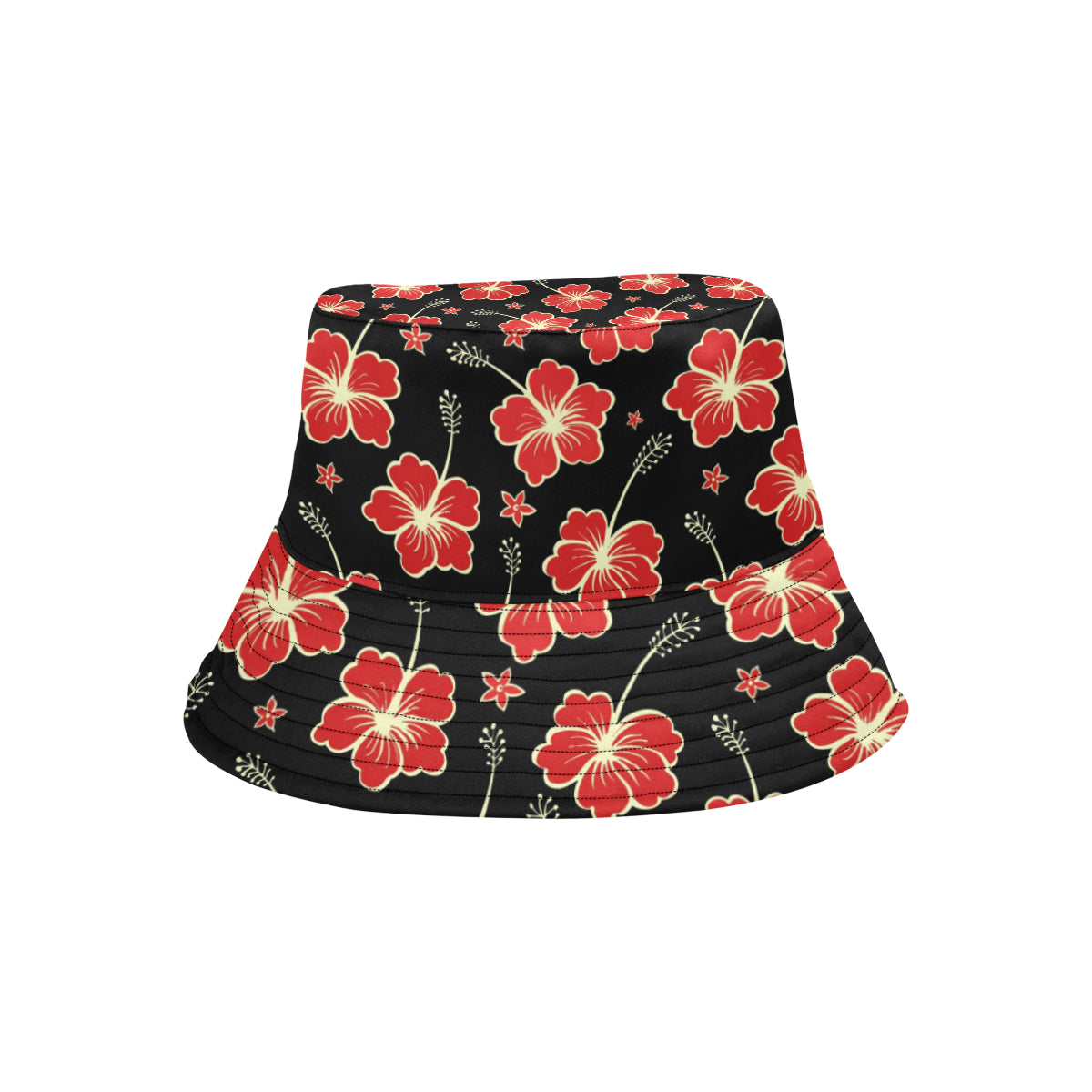 Red Hibiscus Pattern Print Design HB021 Unisex Bucket Hat