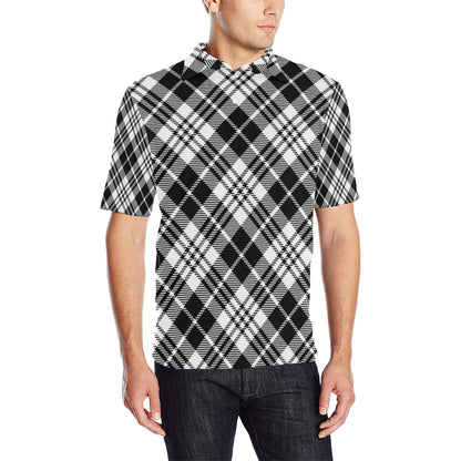 Plaid Black White Pattern Print Design A02 Men Polo Shirt