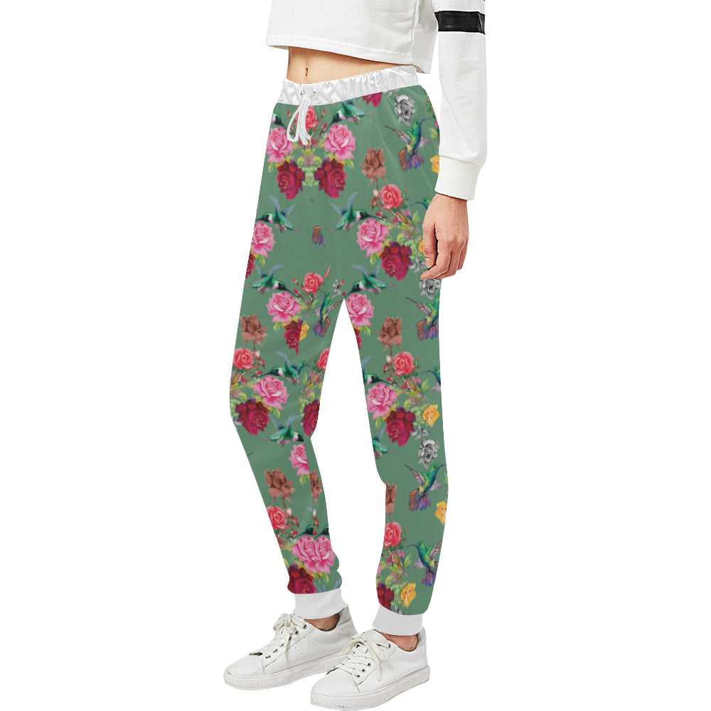 Hummingbird with Rose Themed Print Unisex Sweatpants
