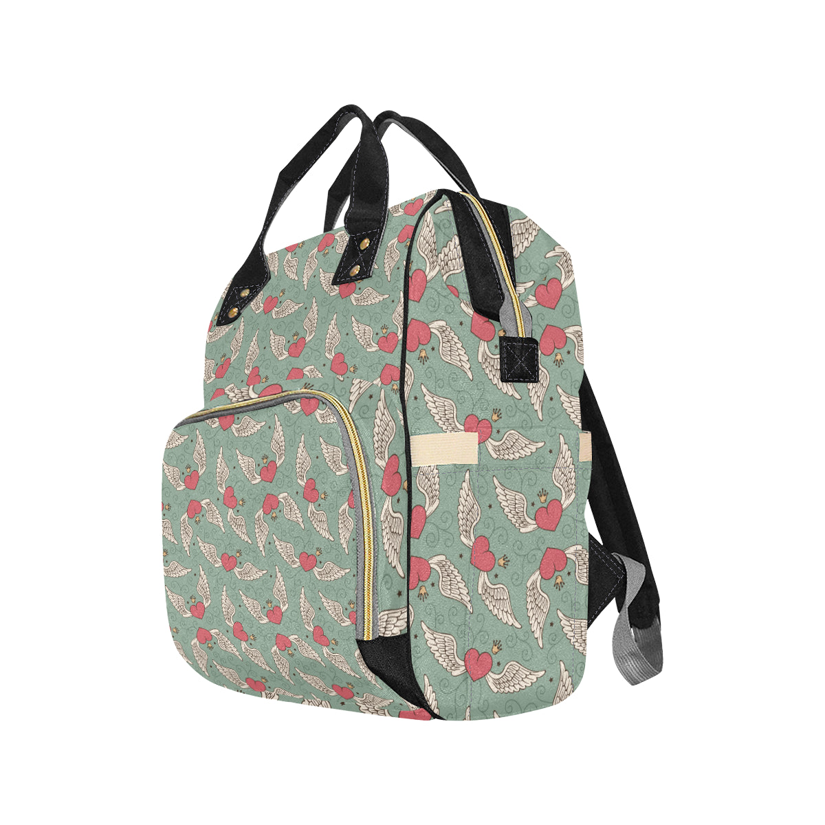 Angel Wings Heart Design Themed Print Diaper Bag Backpack