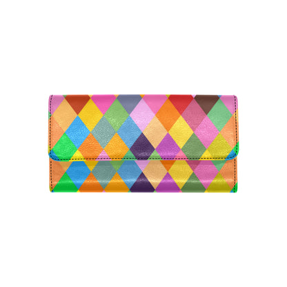 Harlequin Pattern Print Design 02 Women's Trifold Wallet