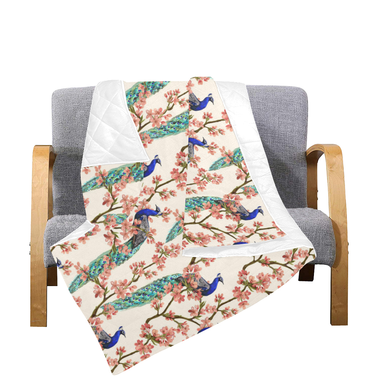 Cherry Blossom Peacock Premium Quilt