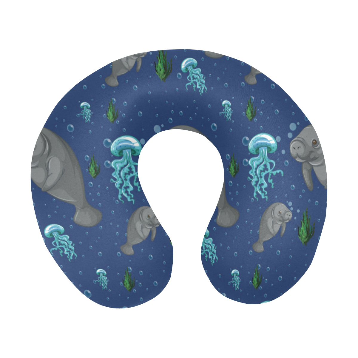 Manatee Pattern Print Design 01 U-Shaped Travel Neck Pillow