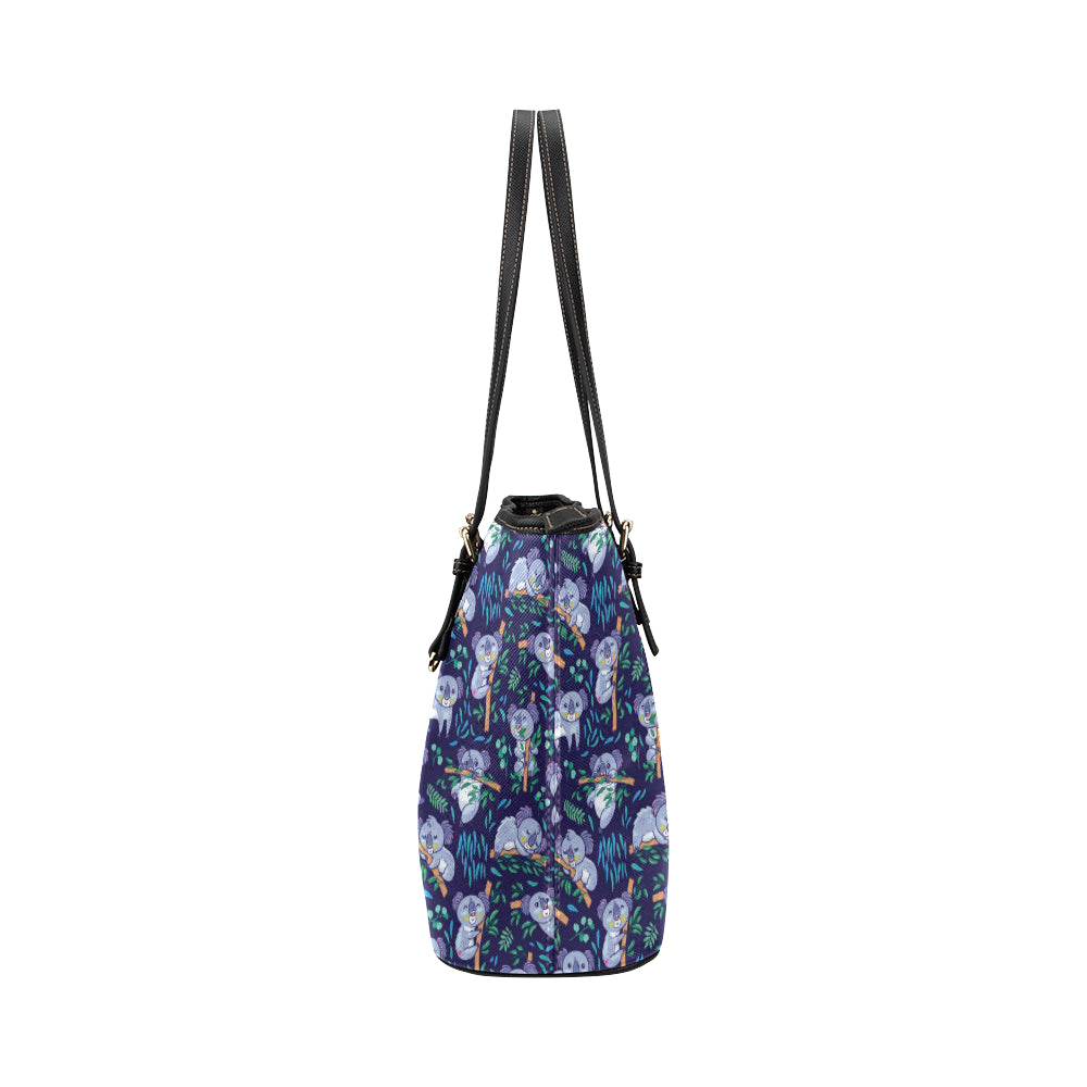 Koala Themed Design Print Leather Tote Bag