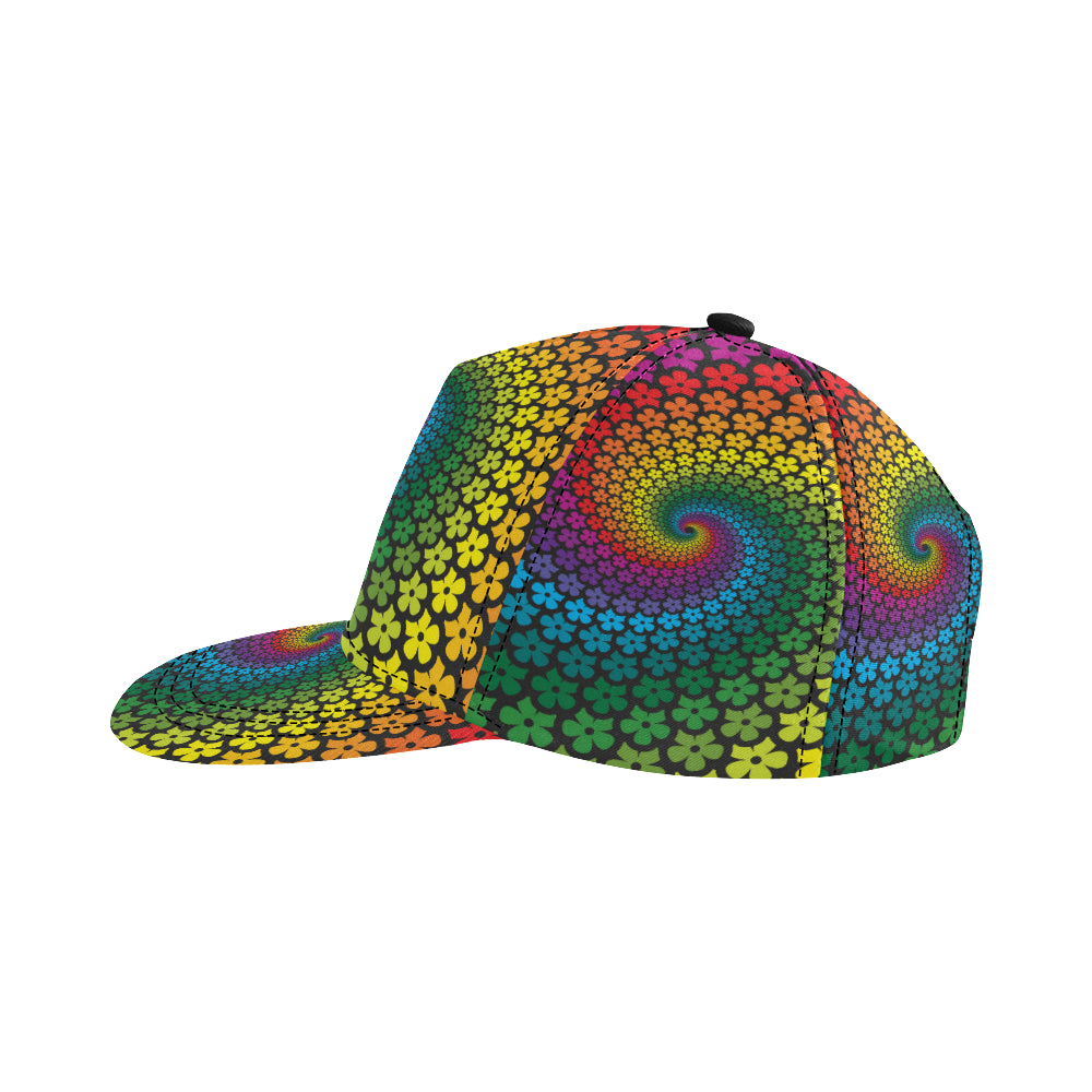 Flower Power Rainbow Spiral Print Snapback Cap