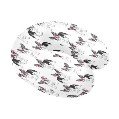 Boston Terrier Pattern Print Design 03 U-Shaped Travel Neck Pillow