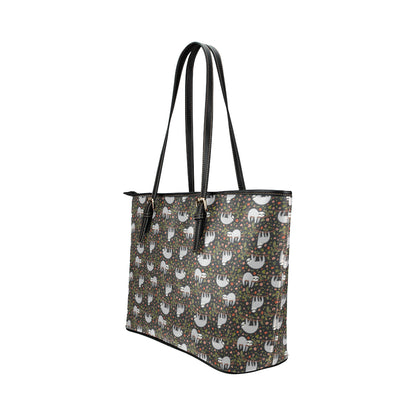 Sloth Cute Design Themed Print Leather Tote Bag
