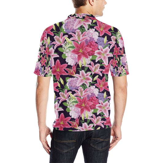 Lily Pattern Print Design LY017 Men Polo Shirt