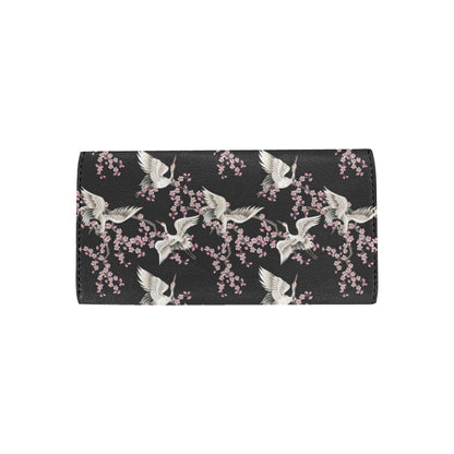 Crane Pattern Print Design 01 Women's Trifold Wallet