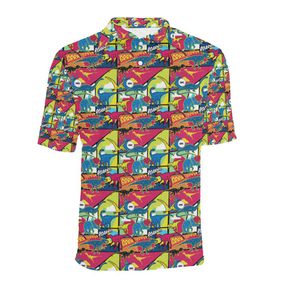 Dinosaur Comic Pop Art Style Men Polo Shirt