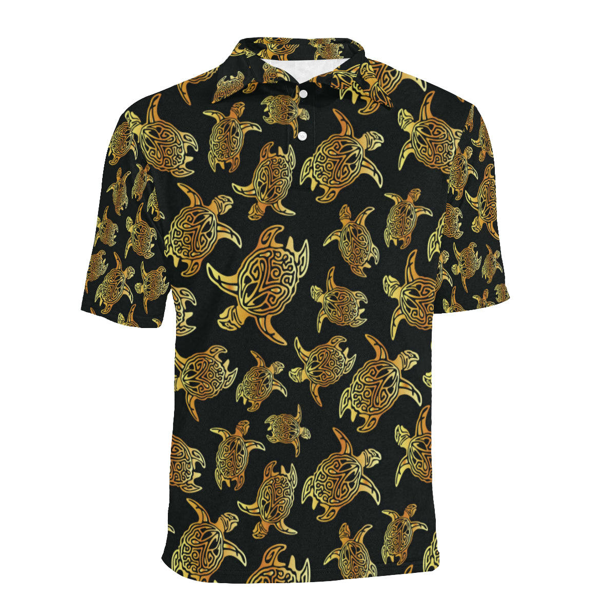 Gold Tribal Turtle Polynesian Themed Men Polo Shirt