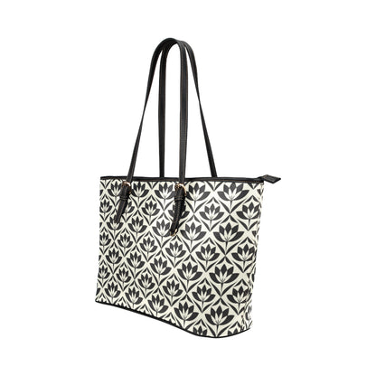 Lotus Pattern Print Leather Tote Bag