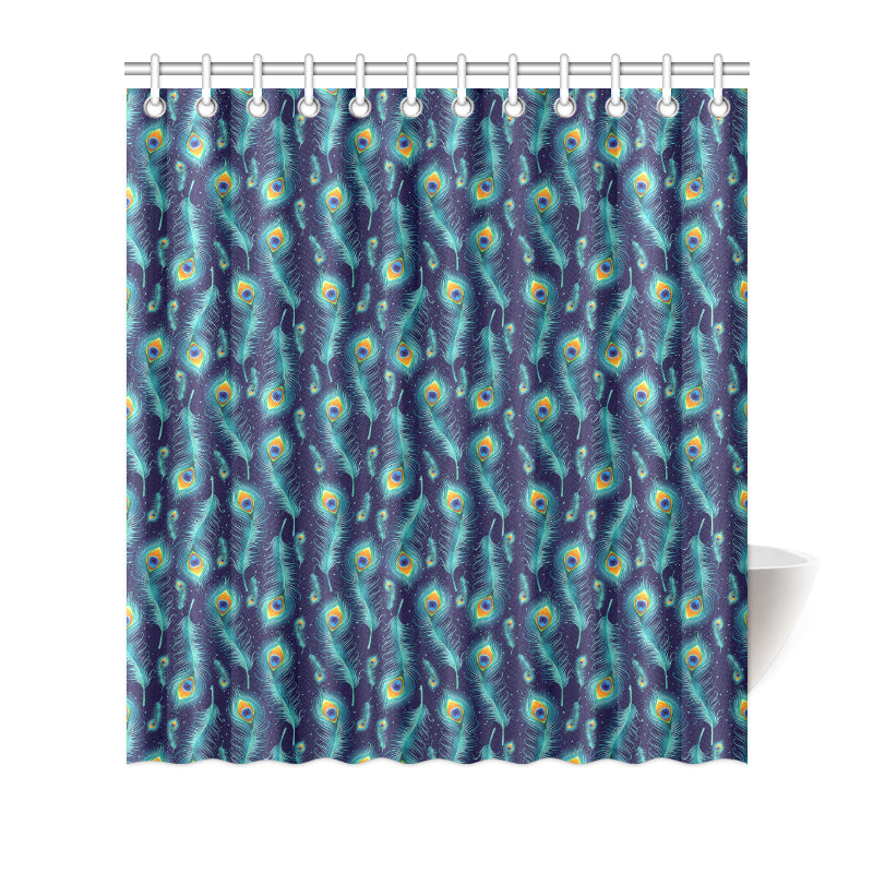 Peacock Feather Blue Design Print Shower Curtain